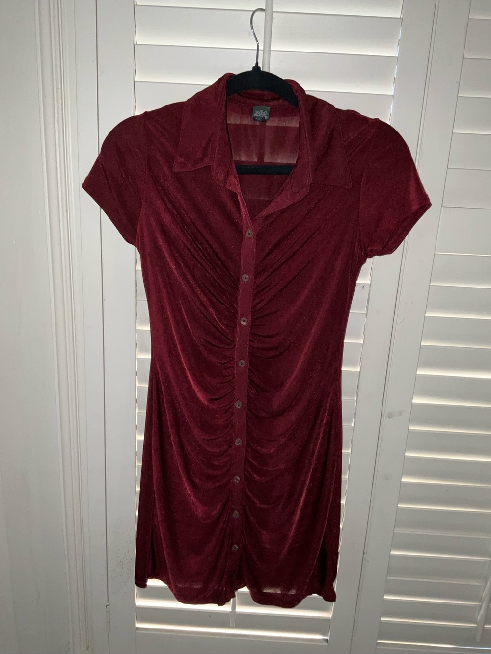 wild fable Burgundy Ruched Button-Front Mini Dress